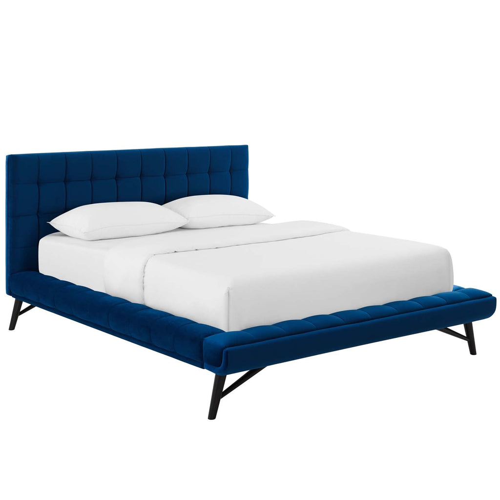 Julia Queen Biscuit Tufted Performance Velvet Platform Bed in Navy