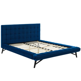 Julia Queen Biscuit Tufted Performance Velvet Platform Bed in Navy