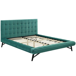 Julia Queen Biscuit Tufted Performance Velvet Platform Bed in Teal