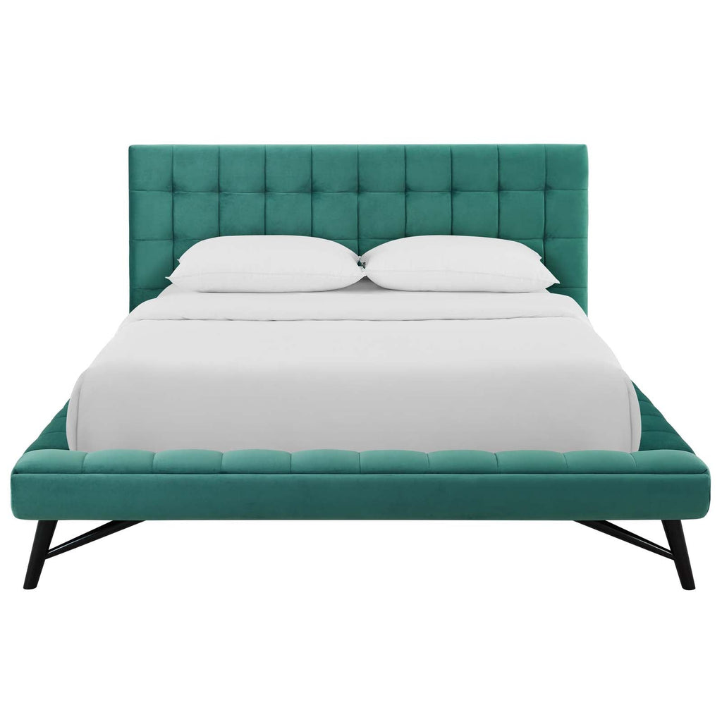 Julia Queen Biscuit Tufted Performance Velvet Platform Bed in Teal