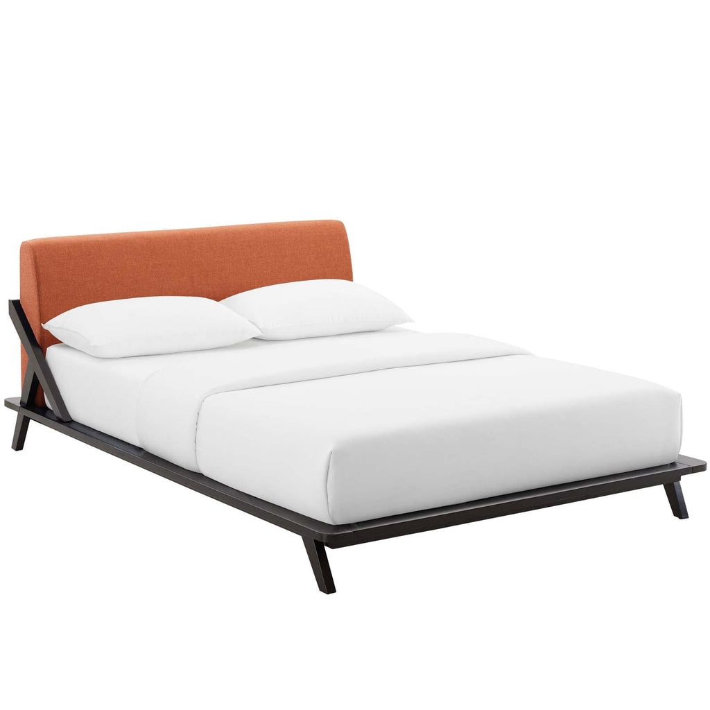 Luella Queen Upholstered Fabric Platform Bed in Cappuccino Orange