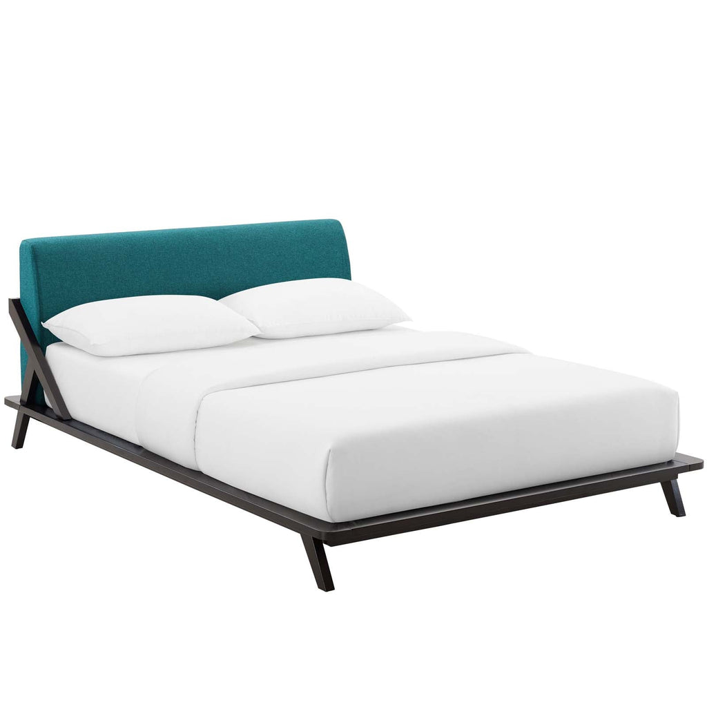 Luella Queen Upholstered Fabric Platform Bed in Cappuccino Teal