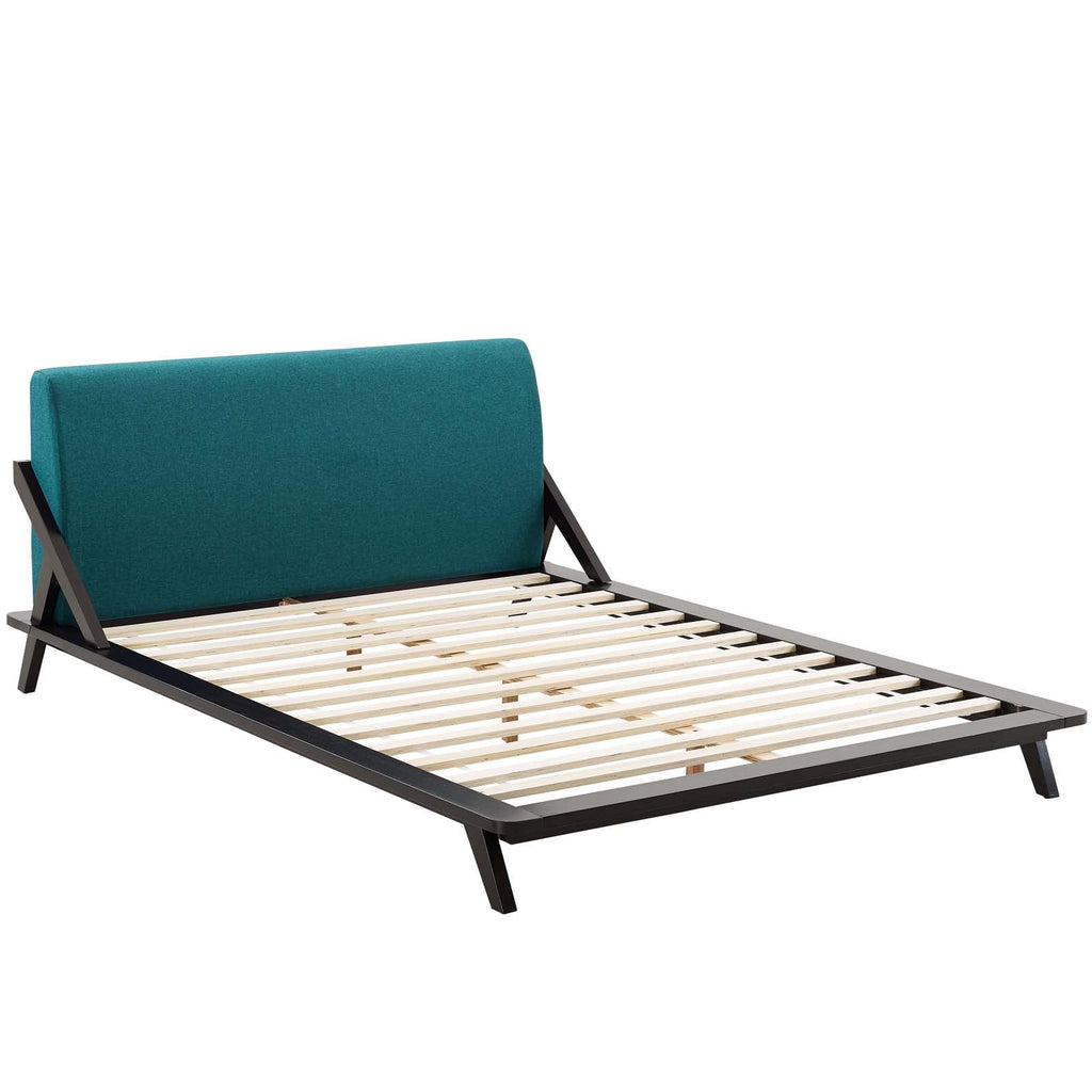 Luella Queen Upholstered Fabric Platform Bed in Cappuccino Teal