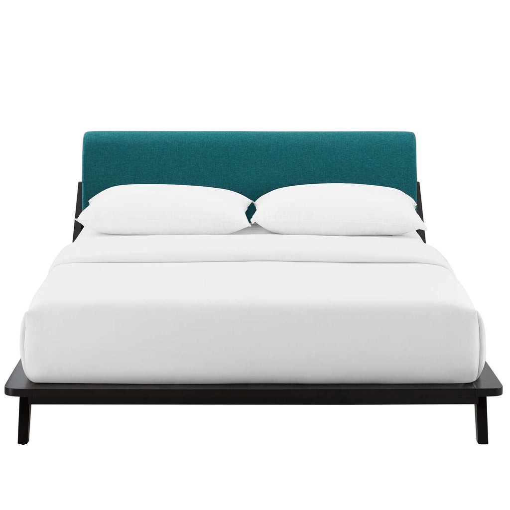 Luella Queen Upholstered Fabric Platform Bed in Cappuccino Teal