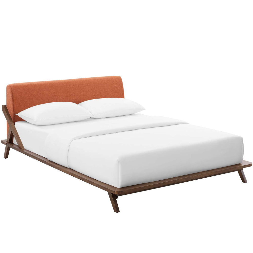 Luella Queen Upholstered Fabric Platform Bed in Walnut Orange