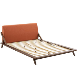 Luella Queen Upholstered Fabric Platform Bed in Walnut Orange