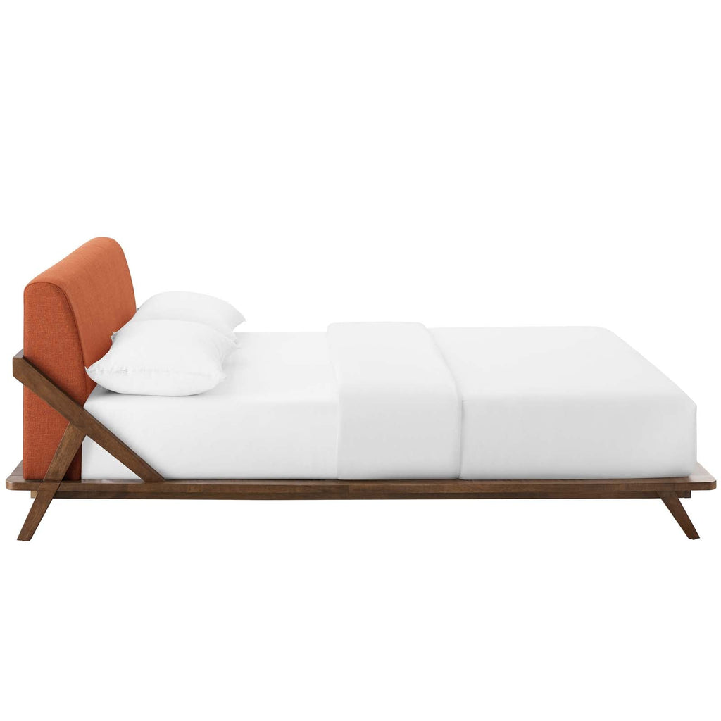 Luella Queen Upholstered Fabric Platform Bed in Walnut Orange