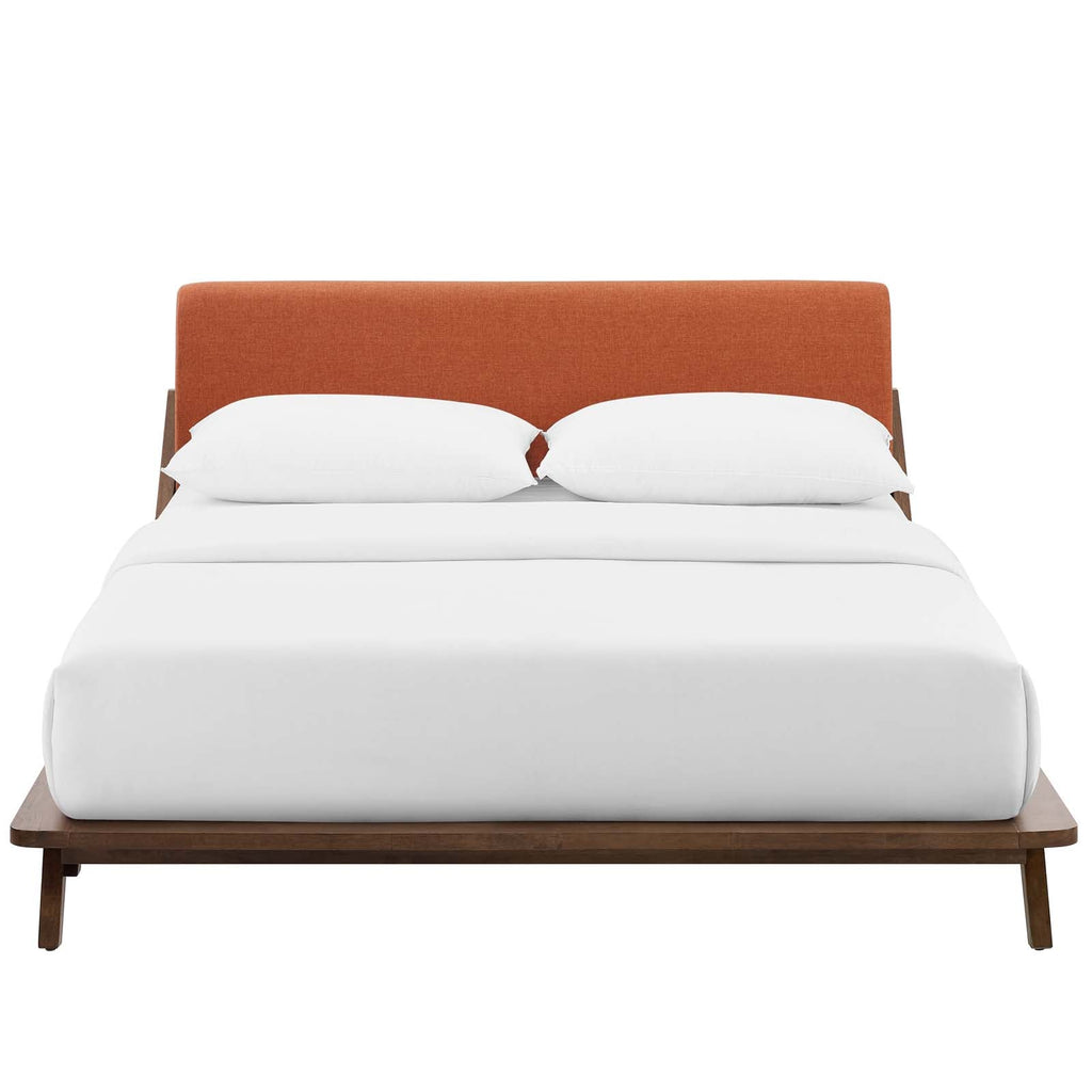 Luella Queen Upholstered Fabric Platform Bed in Walnut Orange