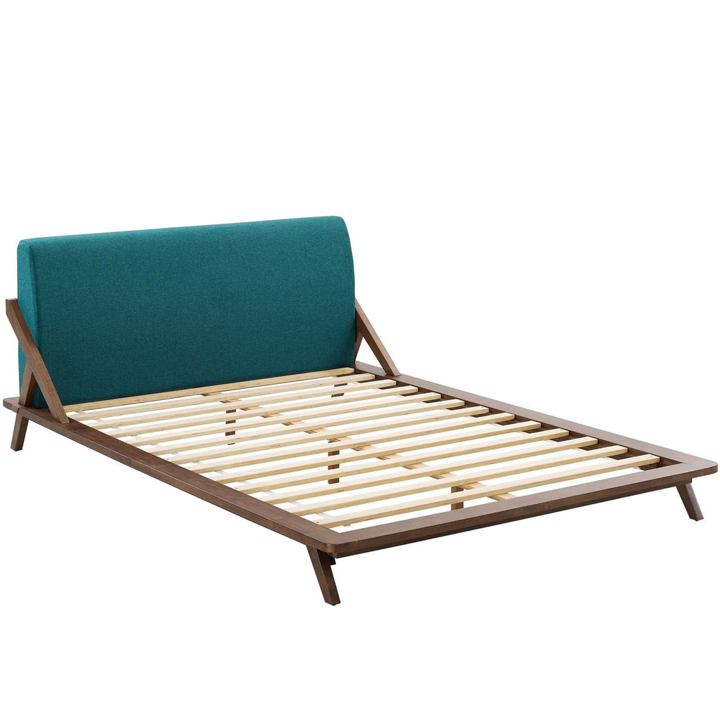 Luella Queen Upholstered Fabric Platform Bed in Walnut Teal