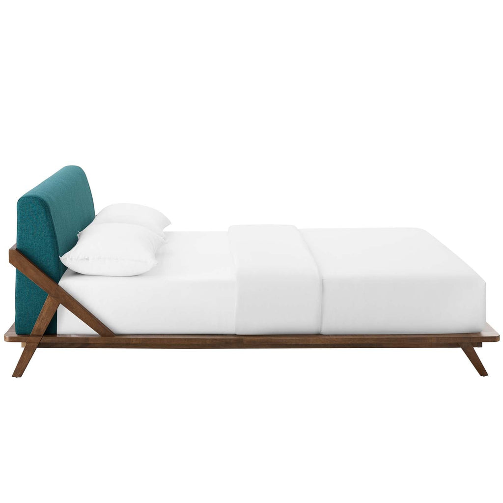 Luella Queen Upholstered Fabric Platform Bed in Walnut Teal