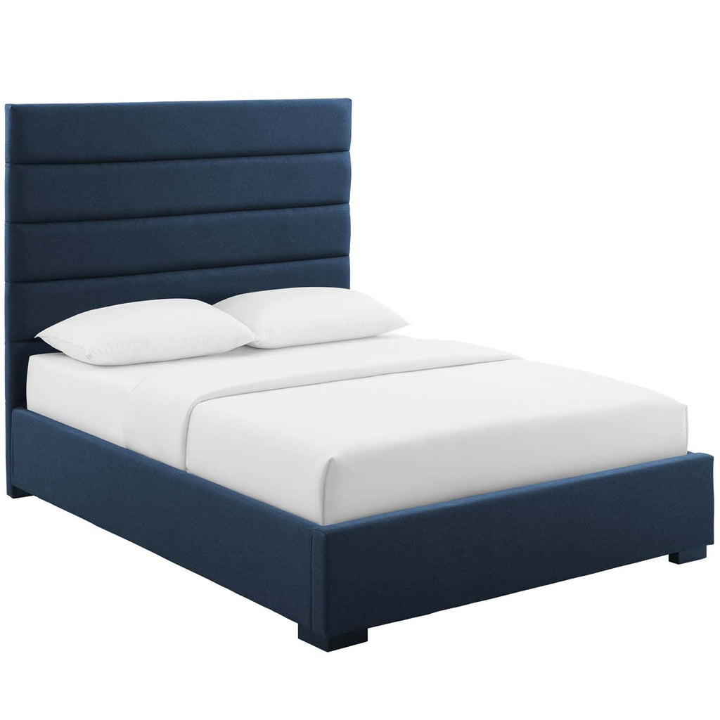 Genevieve Queen Upholstered Fabric Platform Bed in Blue