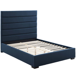 Genevieve Queen Upholstered Fabric Platform Bed in Blue