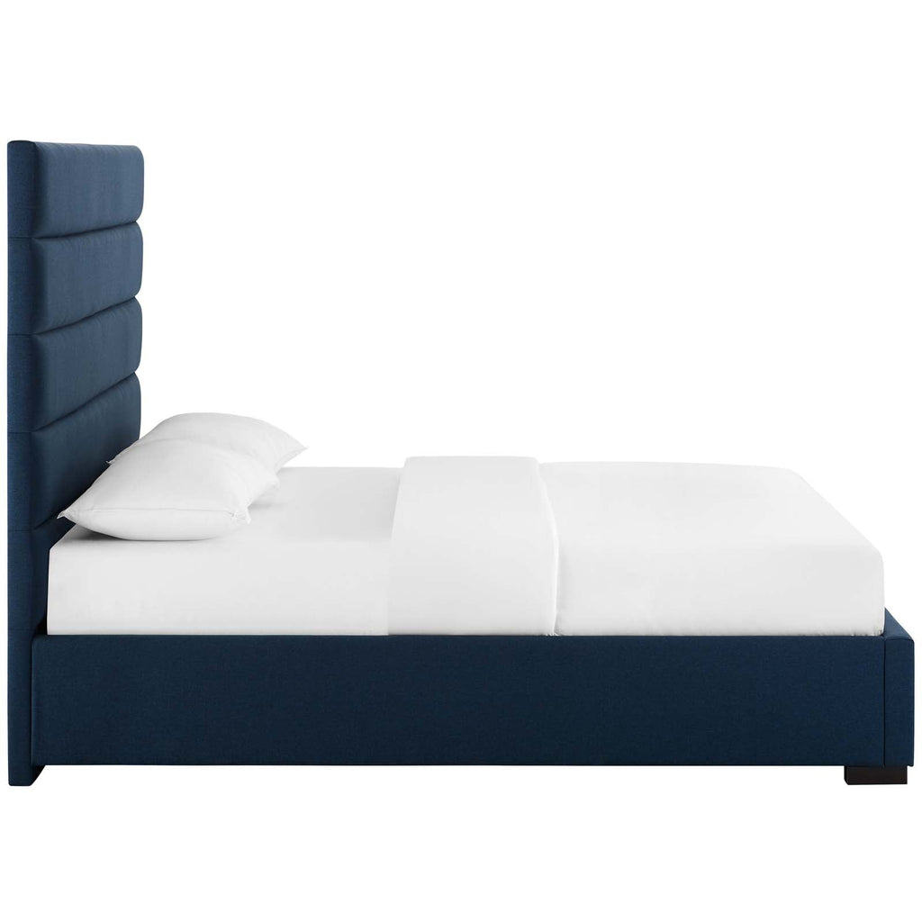 Genevieve Queen Upholstered Fabric Platform Bed in Blue