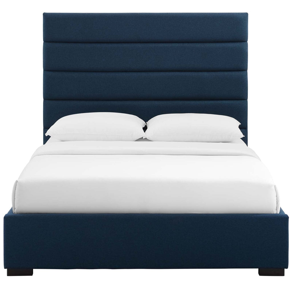 Genevieve Queen Upholstered Fabric Platform Bed in Blue