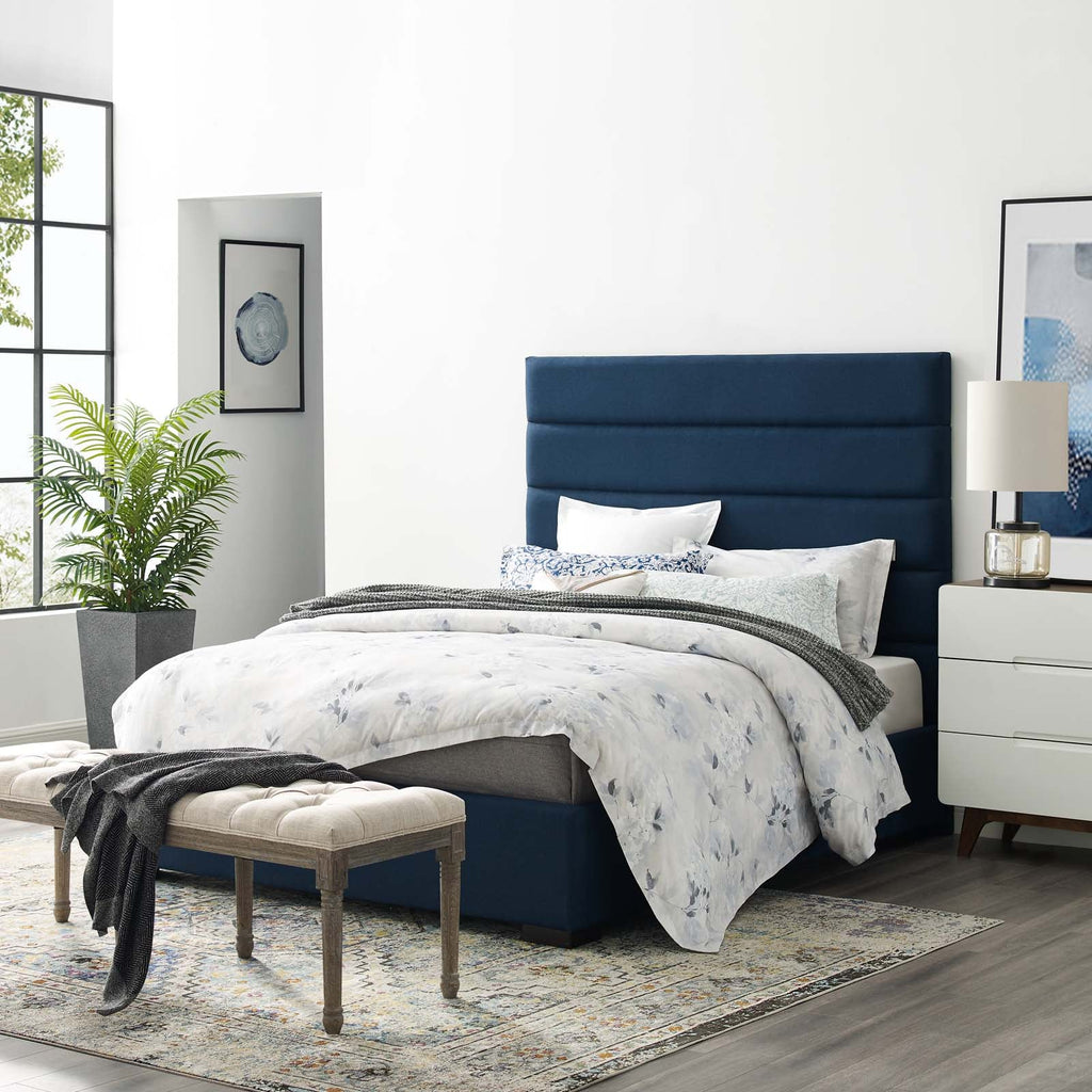 Genevieve Queen Upholstered Fabric Platform Bed in Blue