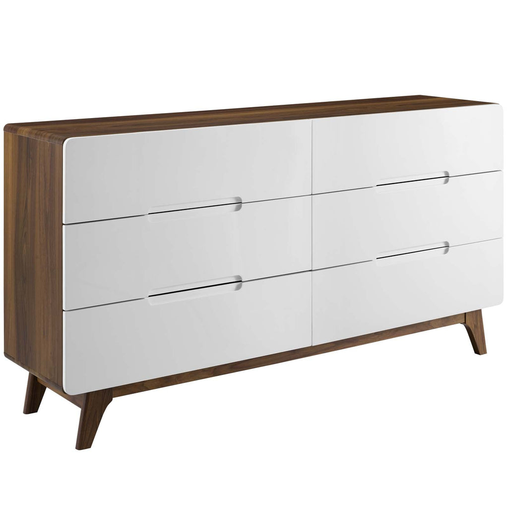 Origin Six-Drawer Wood Dresser or Display Stand in Walnut White