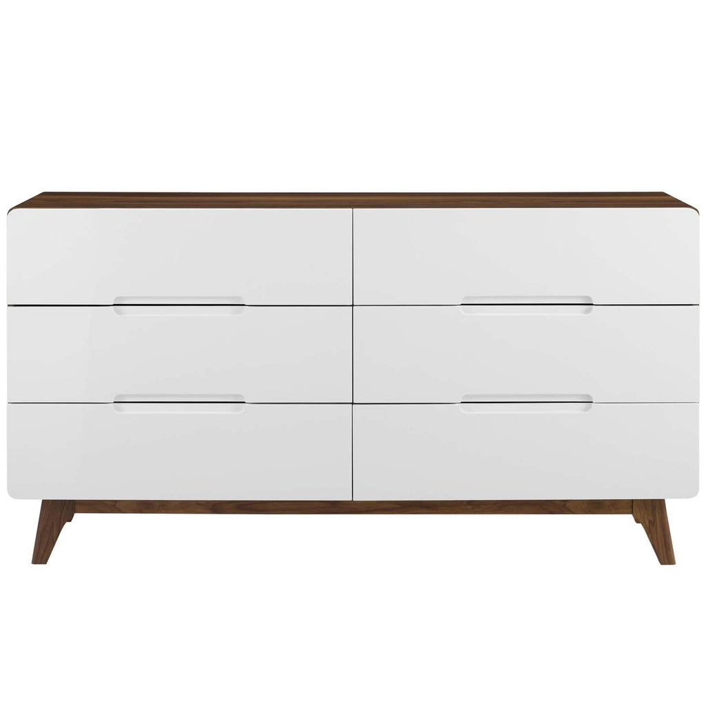 Origin Six-Drawer Wood Dresser or Display Stand in Walnut White