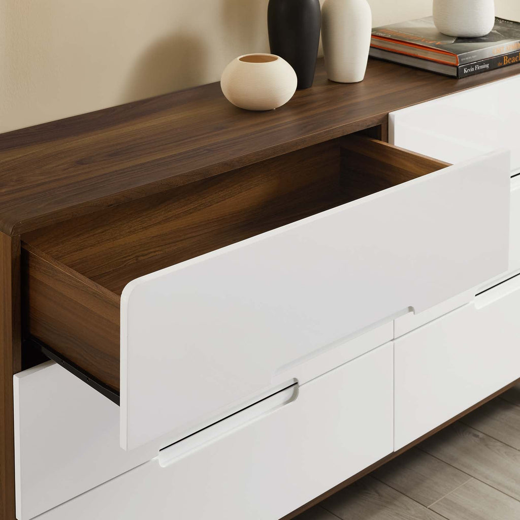 Origin Six-Drawer Wood Dresser or Display Stand in Walnut White