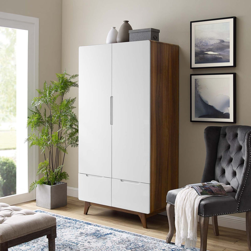 Origin Wood Wardrobe Cabinet in Walnut White