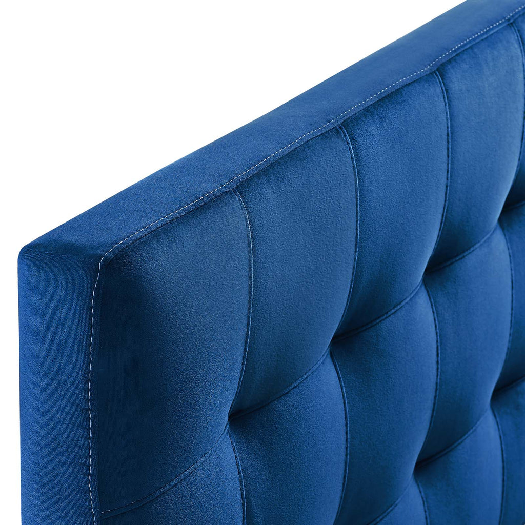 Lily King Biscuit Tufted Performance Velvet Headboard in Navy