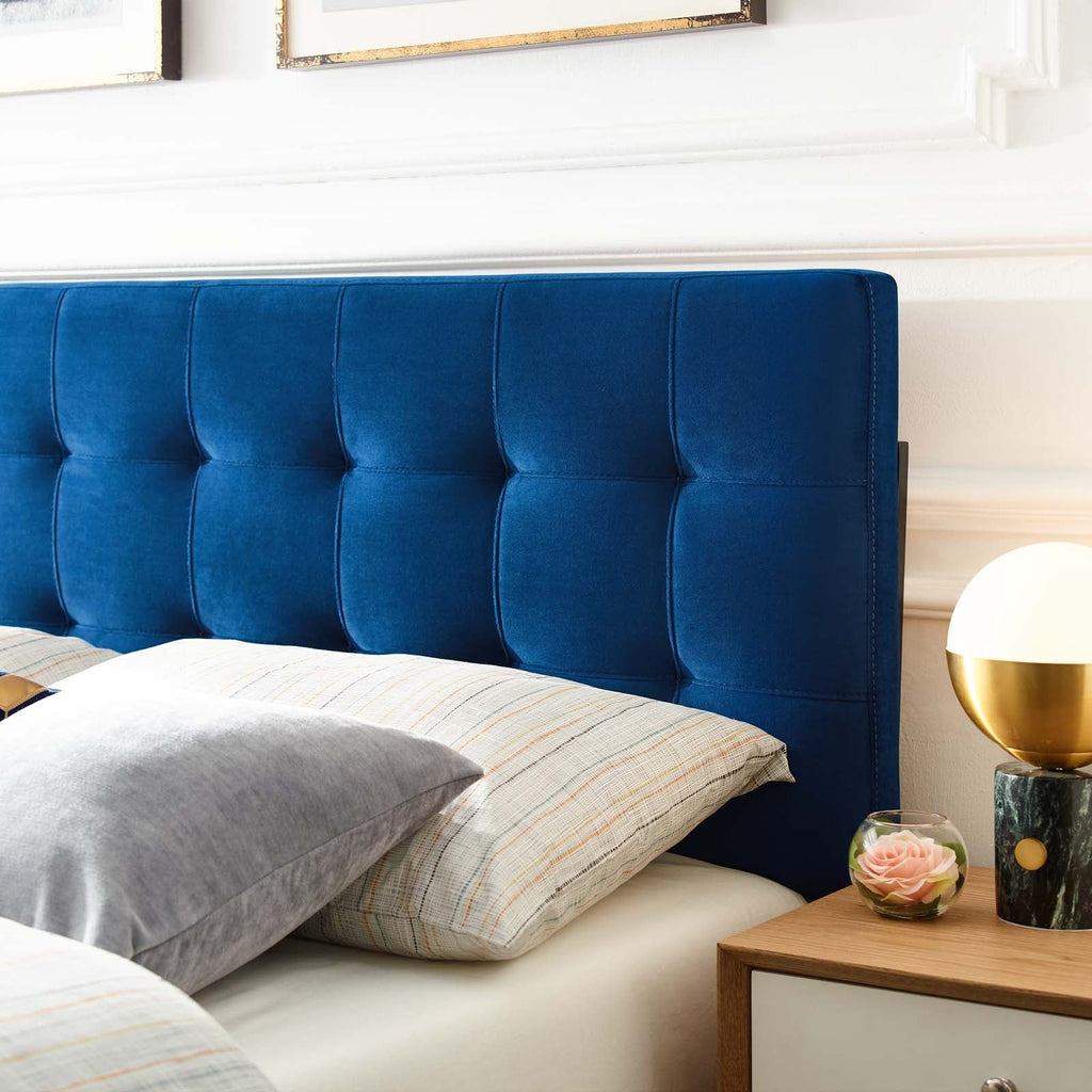 Lily King Biscuit Tufted Performance Velvet Headboard in Navy