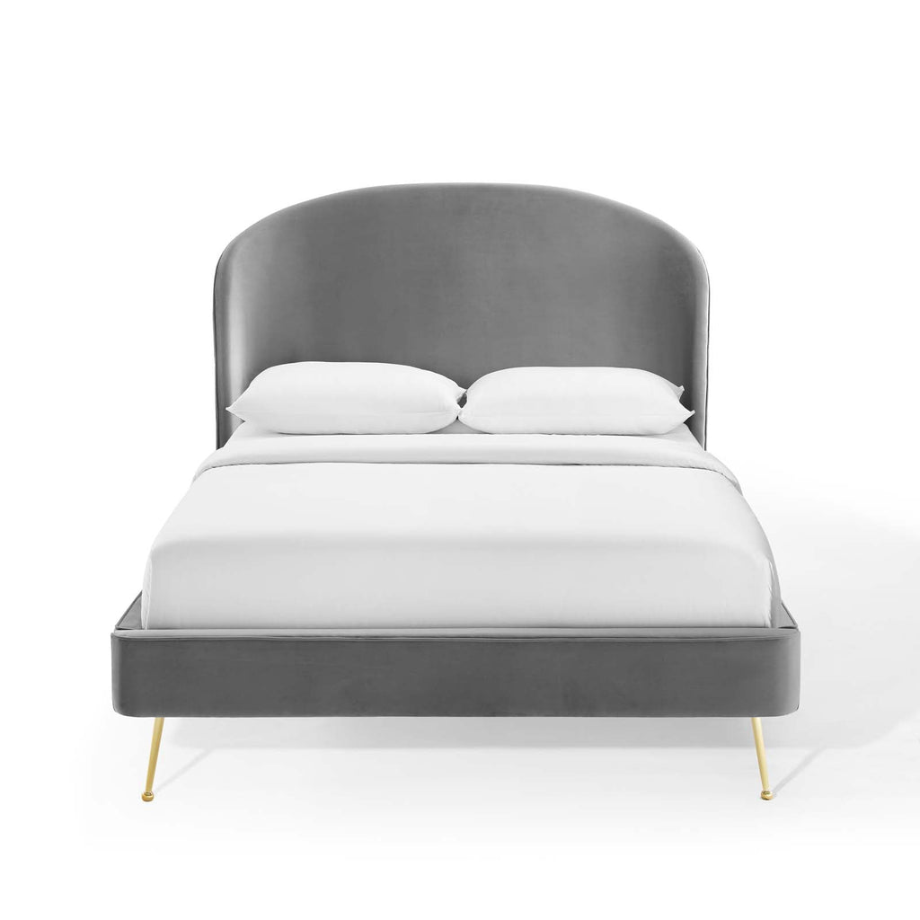 Mira Upholstered Performance Velvet Queen Platform Bed in Gray