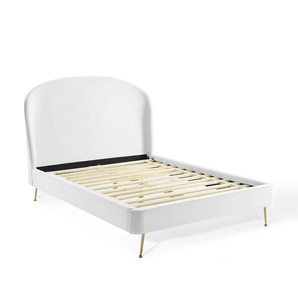 Mira Upholstered Performance Velvet Queen Platform Bed in White