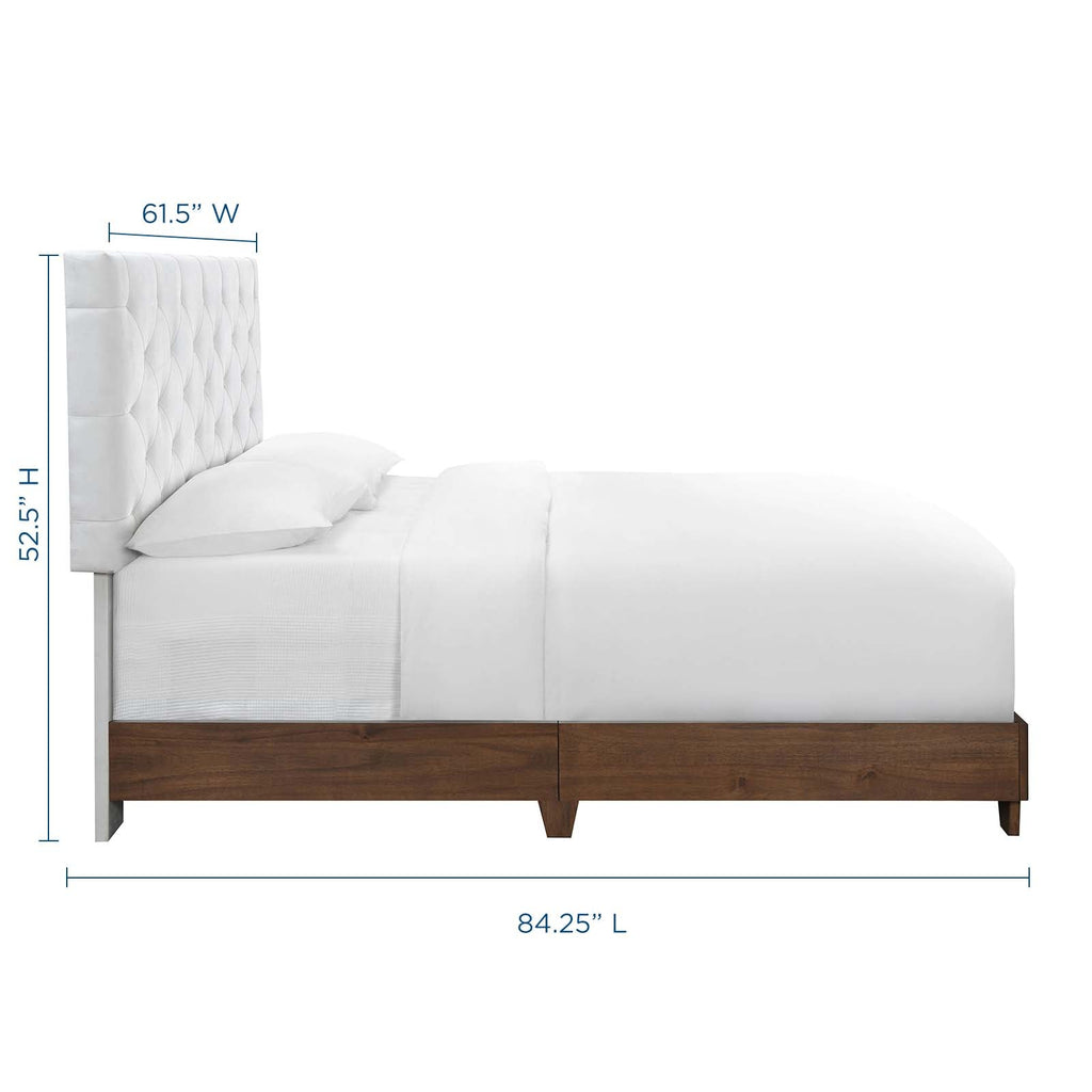 Rhiannon Diamond Tufted Upholstered Performance Velvet Queen Bed in Walnut White