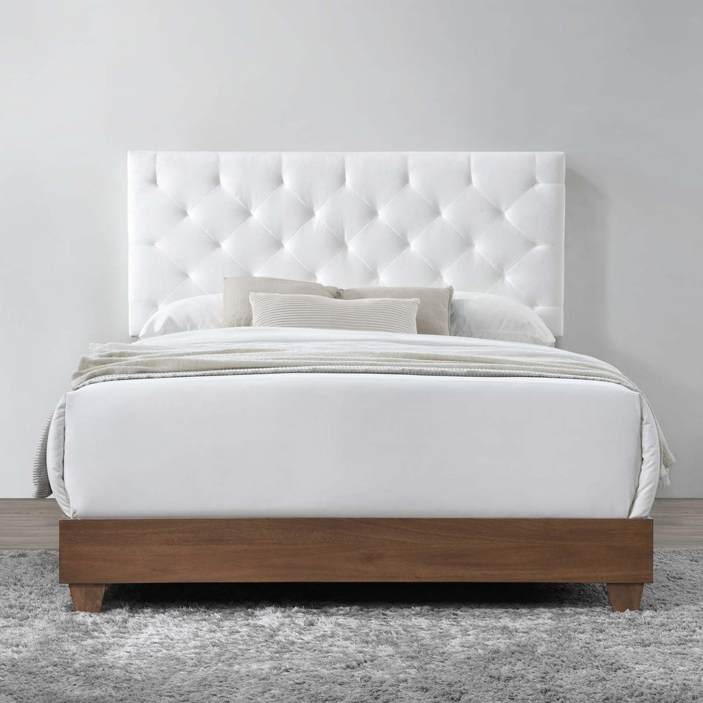 Rhiannon Diamond Tufted Upholstered Performance Velvet Queen Bed in Walnut White