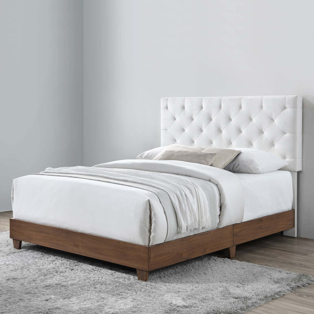 Rhiannon Diamond Tufted Upholstered Performance Velvet Queen Bed in Walnut White