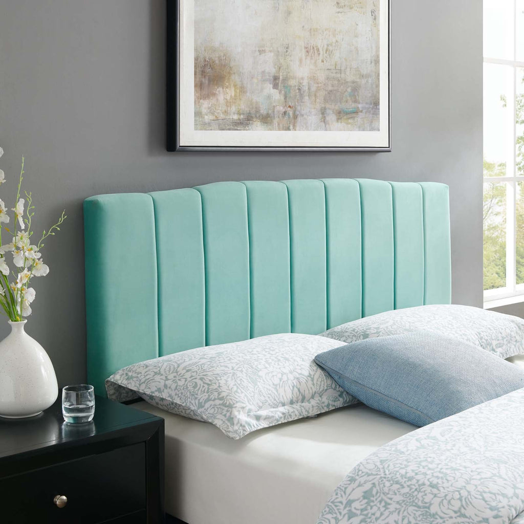 Camilla Channel Tufted Twin Performance Velvet Headboard in Mint