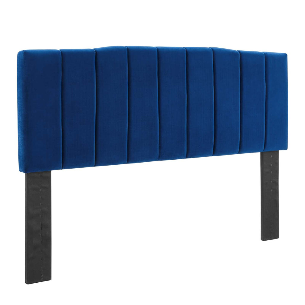 Camilla Channel Tufted Twin Performance Velvet Headboard in Navy
