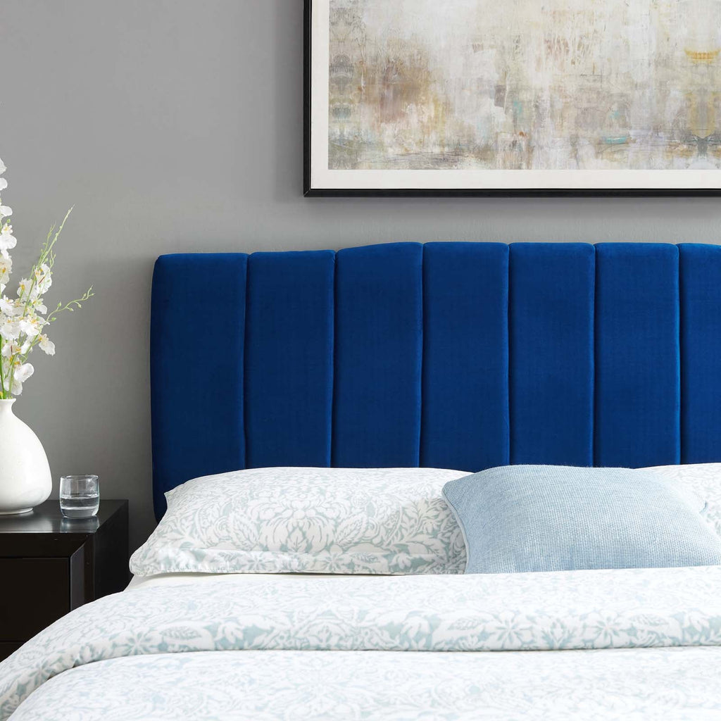 Camilla Channel Tufted Twin Performance Velvet Headboard in Navy