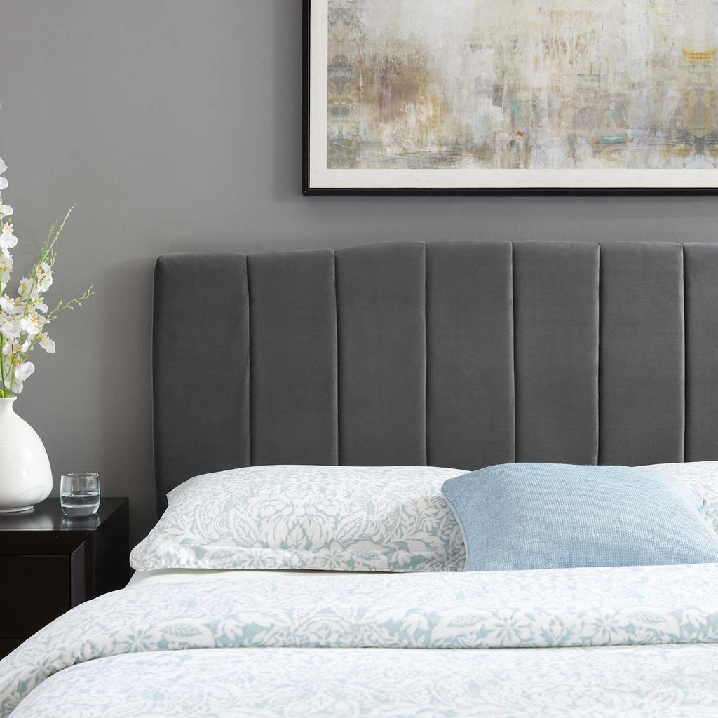 Camilla Channel Tufted King/California King Performance Velvet Headboard in Charcoal