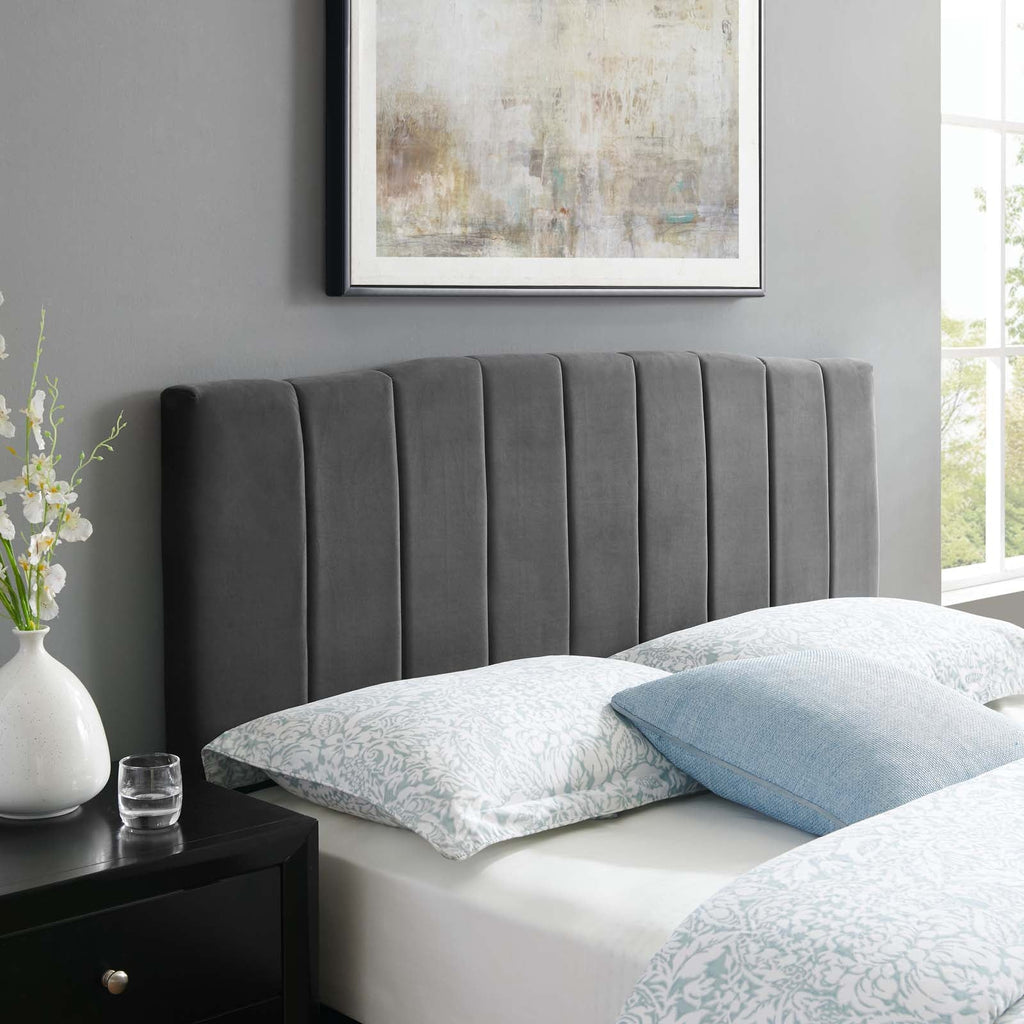 Camilla Channel Tufted King/California King Performance Velvet Headboard in Charcoal
