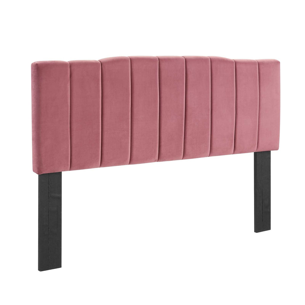 Camilla Channel Tufted King/California King Performance Velvet Headboard in Dusty Rose