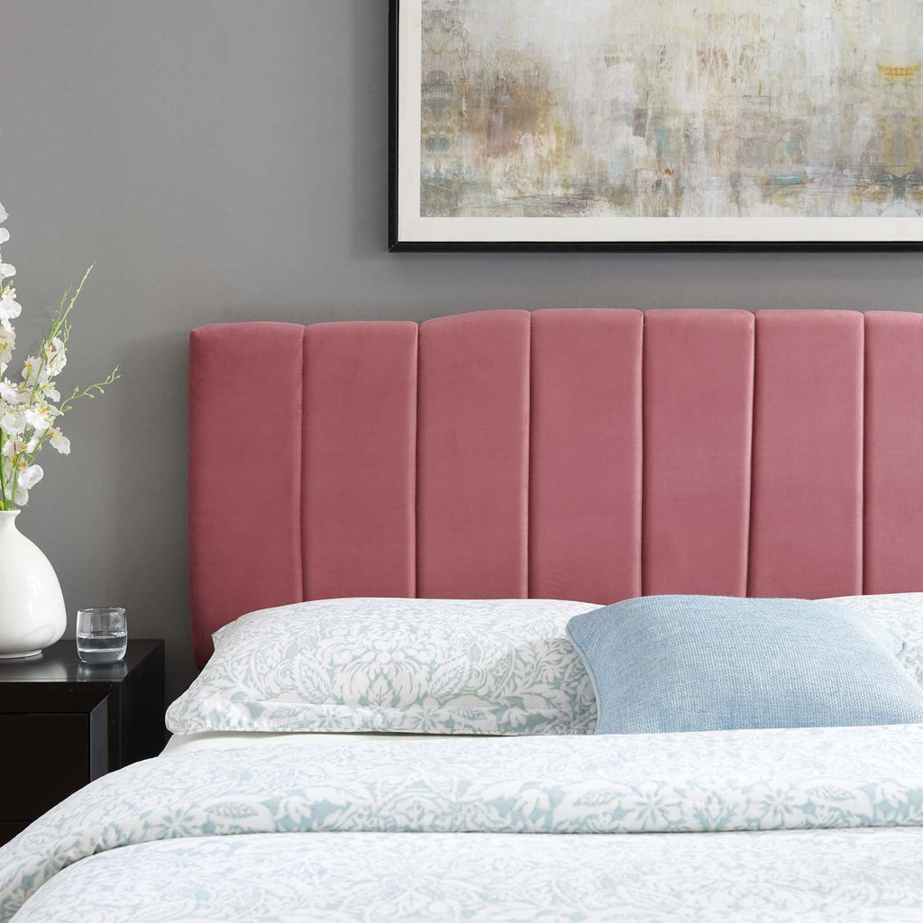 Camilla Channel Tufted King/California King Performance Velvet Headboard in Dusty Rose