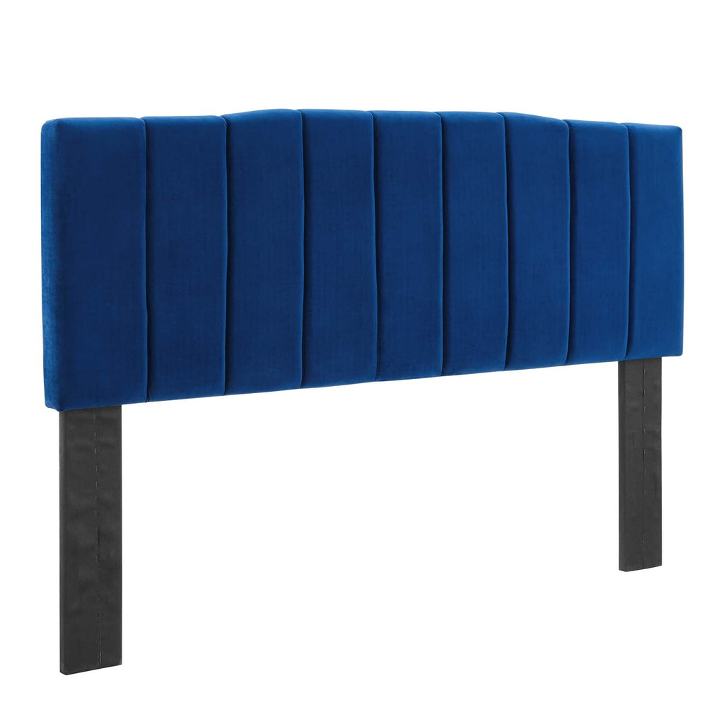 Camilla Channel Tufted King/California King Performance Velvet Headboard in Navy