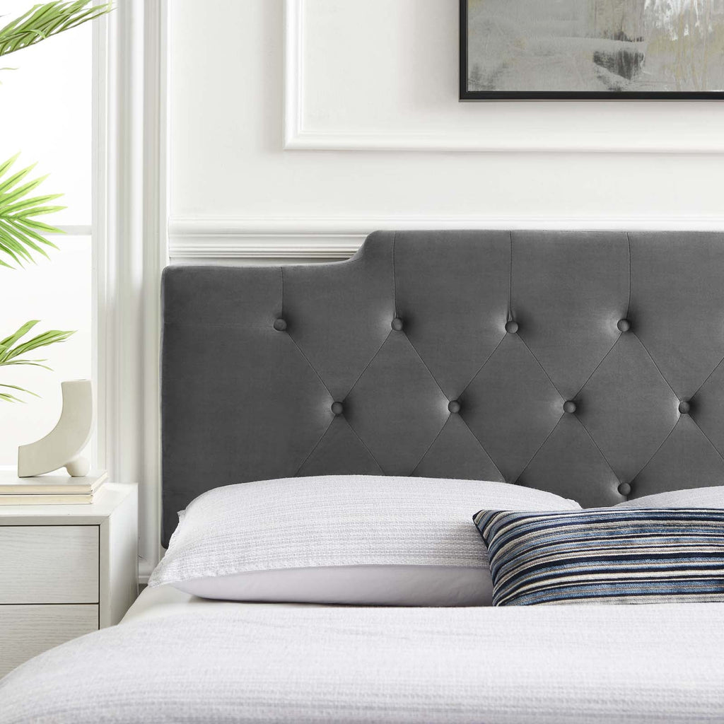 Juliet Tufted Twin Performance Velvet Headboard in Charcoal