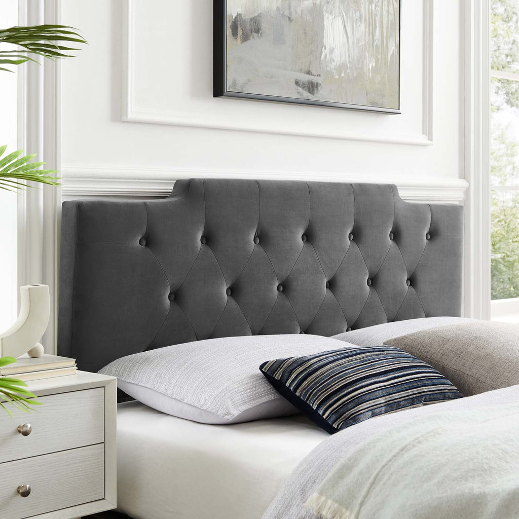 Juliet Tufted Full/Queen Performance Velvet Headboard in Charcoal