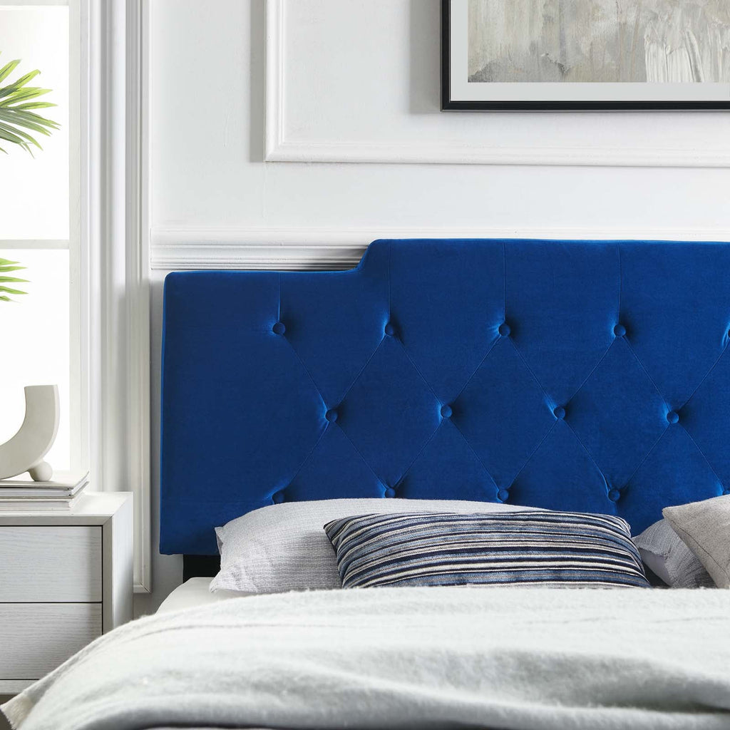 Juliet Tufted King/California King Performance Velvet Headboard in Navy