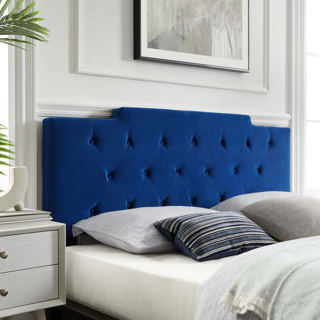 Juliet Tufted King/California King Performance Velvet Headboard in Navy