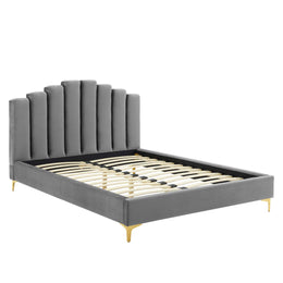 Olivia Queen Performance Velvet Platform Bed in Gray