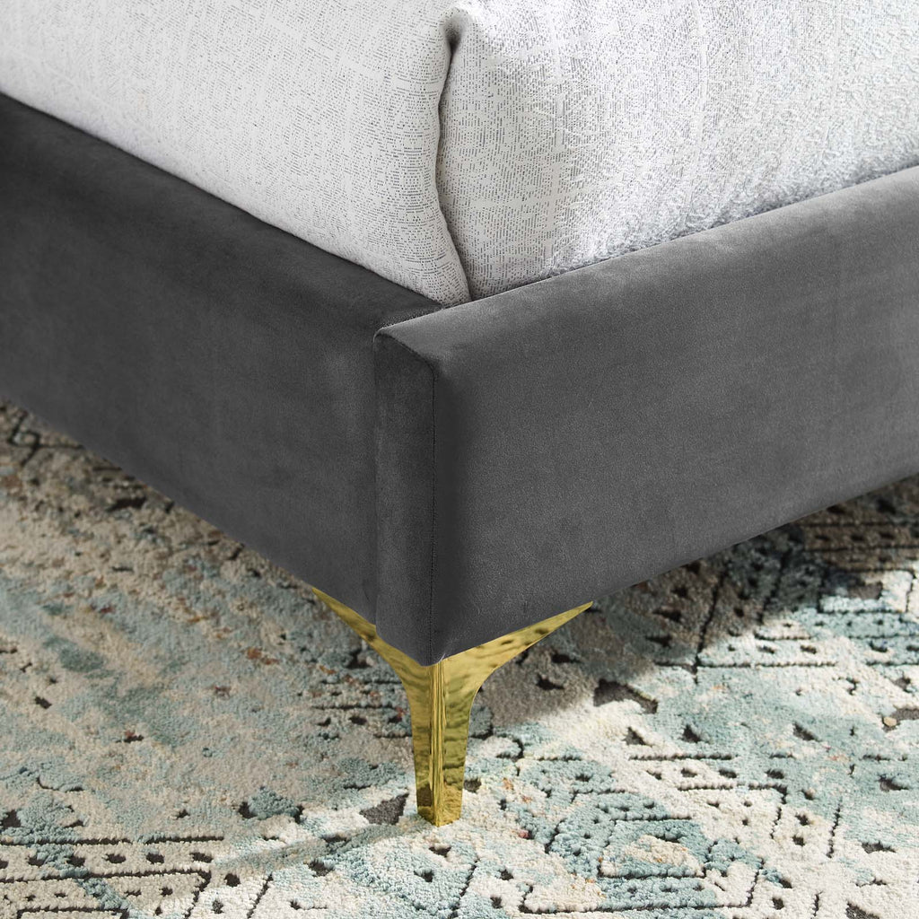 Olivia Queen Performance Velvet Platform Bed in Gray