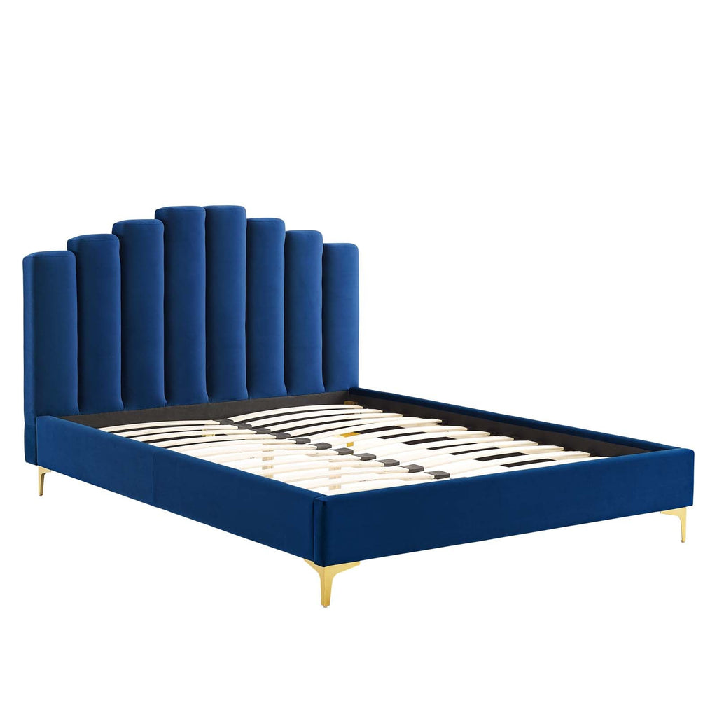 Olivia Queen Performance Velvet Platform Bed in Navy