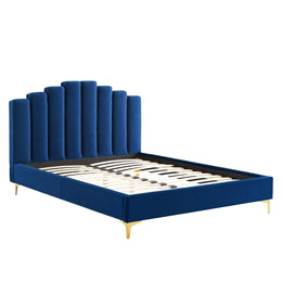 Olivia Queen Performance Velvet Platform Bed in Navy