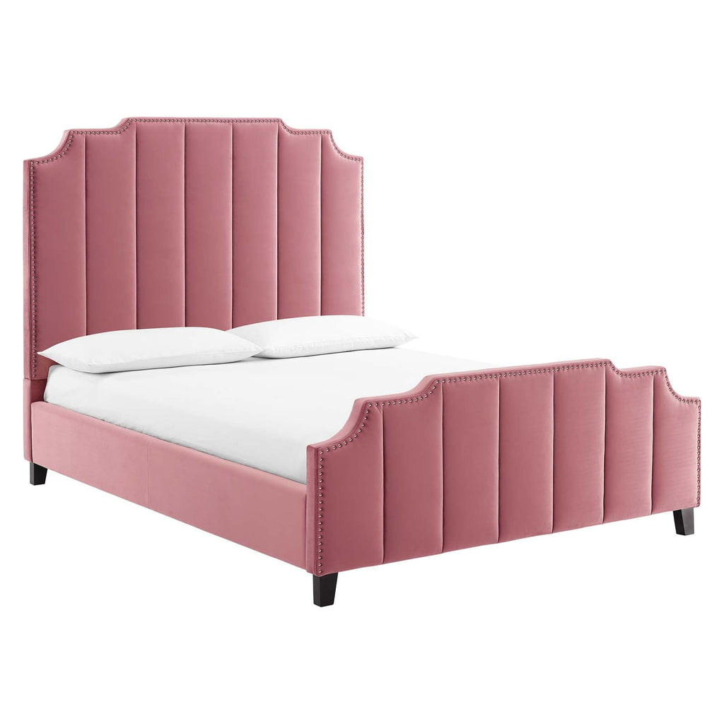 Lucille Queen Performance Velvet Platform Bed in Dusty Rose