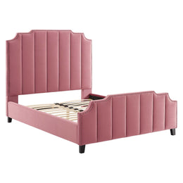 Lucille Queen Performance Velvet Platform Bed in Dusty Rose