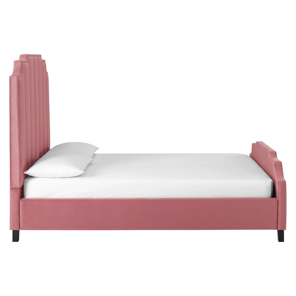 Lucille Queen Performance Velvet Platform Bed in Dusty Rose