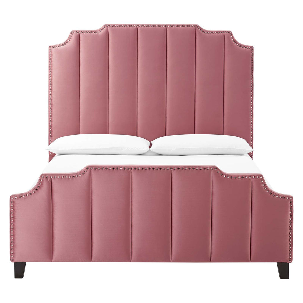 Lucille Queen Performance Velvet Platform Bed in Dusty Rose